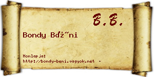 Bondy Béni névjegykártya